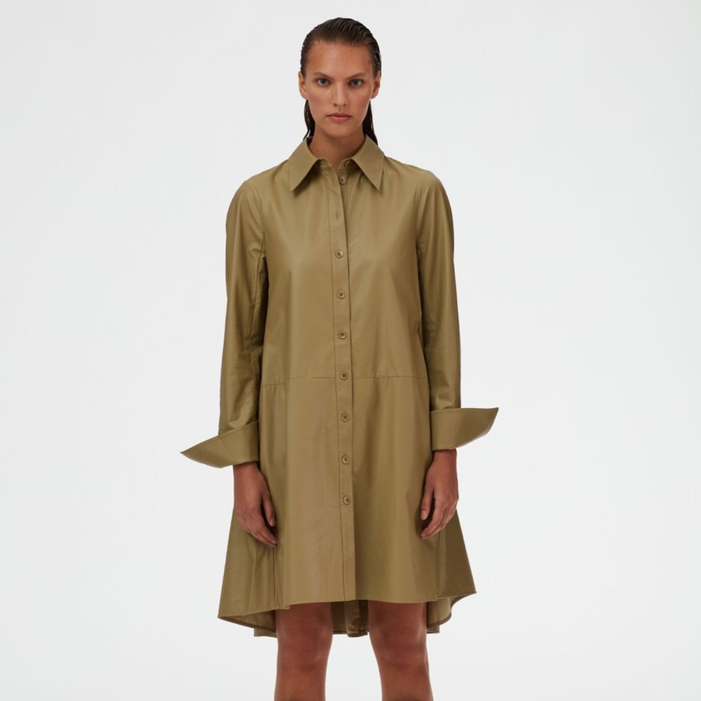 tibi tissue faux leather shirt dress size 6